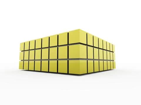 Yellow cubes concept rendered on white background Stock Illustration