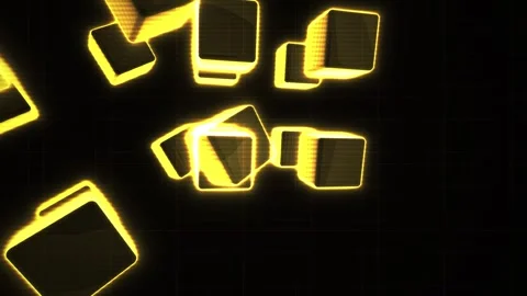 Yellow Cubes Floating in Dynamic Abstract Digital Motion on a Dark Grid Bac.. Stock Footage 343773731