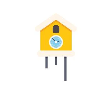 Yellow cuckoo clock striking icon showing time passing Stock Illustration