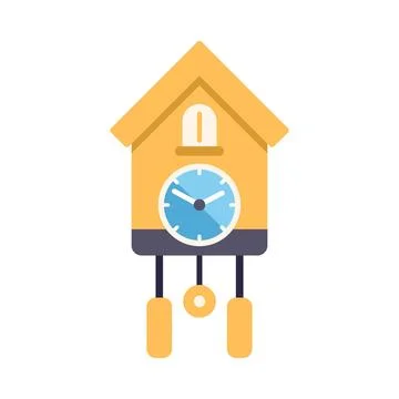 Yellow cuckoo clock striking time on white background Stock Illustration