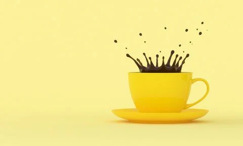 Yellow cup with splashes of coffee on a colored background Stock Illustration