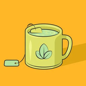 Yellow cup with tea bag. Vector illustration. Stock Illustration
