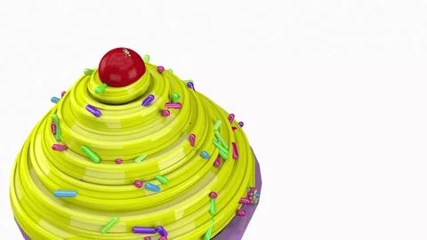 Yellow cupcake with a cherry on top rotates 360 degrees in a seamless loop Stock Footage 330948060