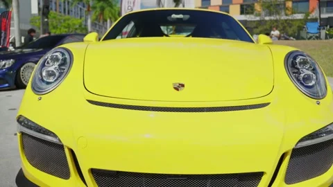 Yellow Custom Porsche in Miami Stock Footage 238480846