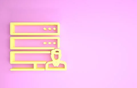 Yellow Customer care server icon isolated on pink background. Tech support co Stock Illustration
