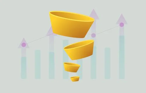 Yellow customer sales funnel, Conversion optimization concept with big data Stock Illustration