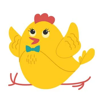 Yellow cute chicken running. Vector illustration. Cute yellow bird. Stock Illustration