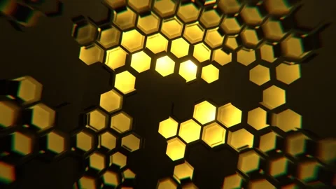 Yellow Cyber ​​Abstraction with Hexagons Background VJ Loop in 4K Stock Footage 312804125