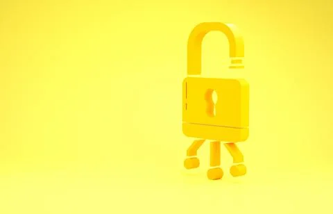 Yellow Cyber security icon isolated on yellow background. Closed padlock on d Stock Illustration