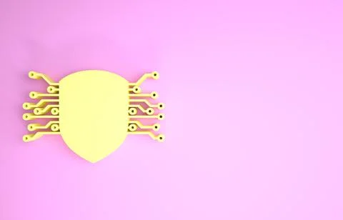 Yellow Cyber security icon isolated on pink background. Shield sign. Safety c Stock Illustration
