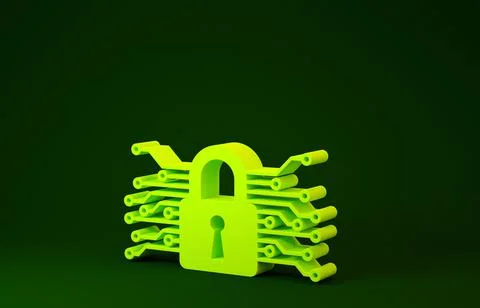 Yellow Cyber security icon isolated on green background. Closed padlock on di Stock-Illustration
