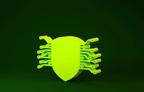 Yellow Cyber security icon isolated on green background. Shield sign. Safety  イラスト素材