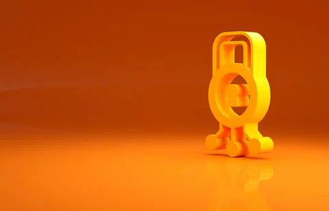 Yellow Cyber security icon isolated on orange background. Closed padlock on Stock Illustration