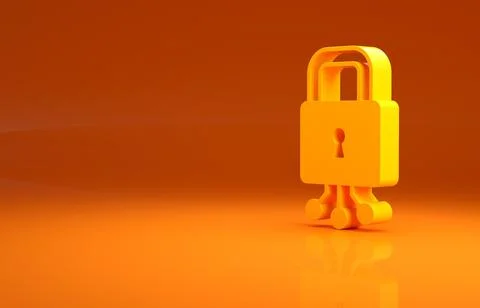 Yellow Cyber security icon isolated on orange background. Closed padlock on Stock Illustration