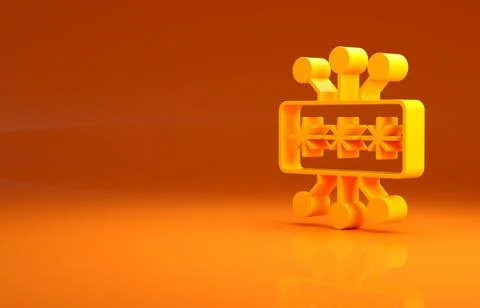 Yellow Cyber security icon isolated on orange background. Closed padlock on Stock Illustration