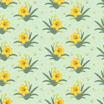 Yellow daffodil flowers seamless pattern background 库存插图