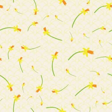Yellow daffodils seamless vector pattern Stock Illustration