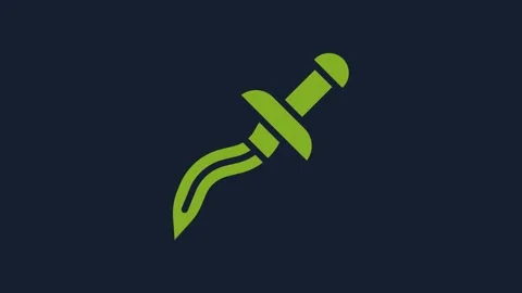 Yellow Dagger icon isolated on blue background. Knife icon. Sword with sharp Stock Footage 232243077