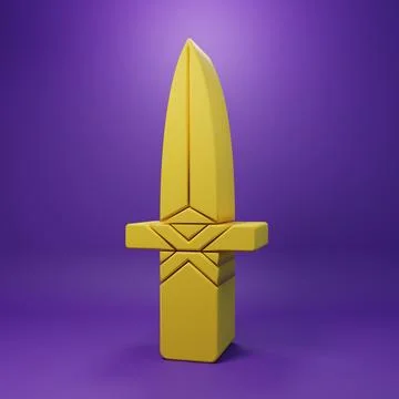Yellow Dagger icon isolated on purple background. Knife icon. Sword with sh.. Stock Illustration