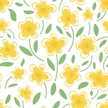 Yellow daisies on a white background pattern Stock Illustration