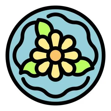 Yellow daisy floating in blue pond with green leaves Stock Illustration