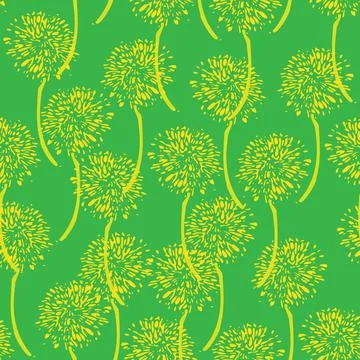 A yellow dandelion flowers pattern on green Stock-Illustration