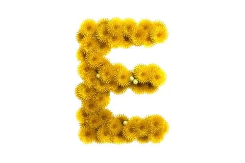 Yellow dandelion letter E, isolated on white Stock Illustration