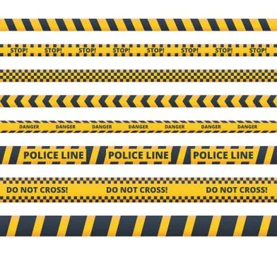 Yellow danger tape flat vector illustrations set Stock Illustration