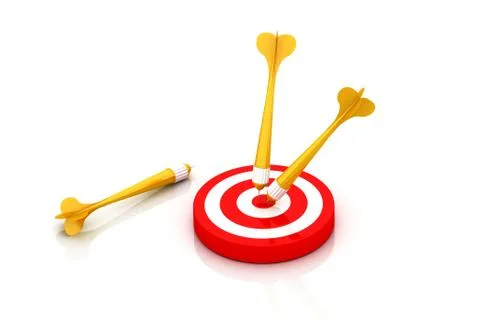 Yellow darts on red target Stock Illustration