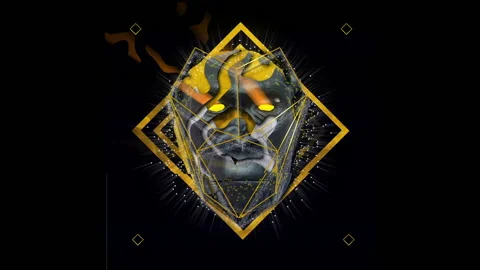 Yellow darwin ape monkey Face mask motion graphics art vj loop Video stock 103356846
