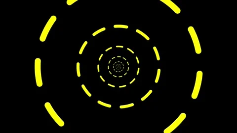 Yellow Dashed Spiral Tunnel on Black Background abstract Stock Footage 318054245