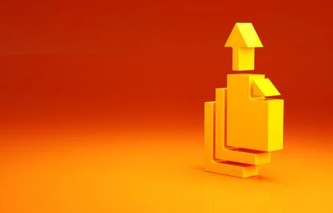 Yellow Data export icon isolated on orange background. Minimalism concept. 3d Stock Illustration
