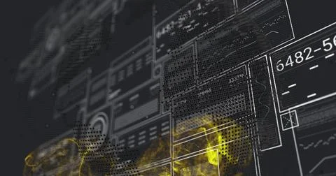 Yellow data visualization and digital interface image over abstract background Stock Photos