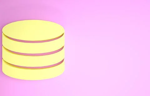 Yellow Database icon isolated on pink background. Network databases, disc wit イラスト素材
