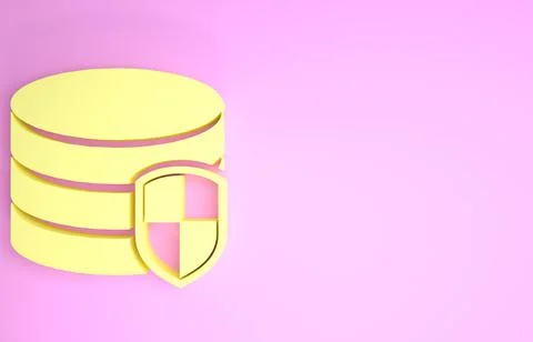 Yellow Database protection icon isolated on pink background. Secure database  Illustrazione stock