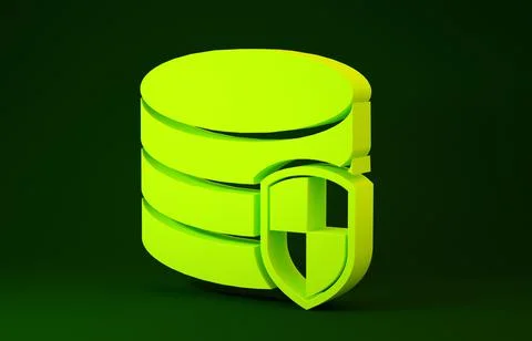 Yellow Database protection icon isolated on green background. Secure database Illustrazione stock