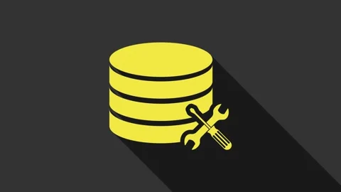 Yellow Database server with screwdriver and wrench icon isolated on grey Video stock 147696312