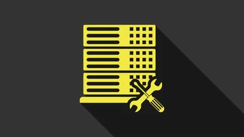 Yellow Database server with screwdriver and wrench icon isolated on grey Video stock 147696316