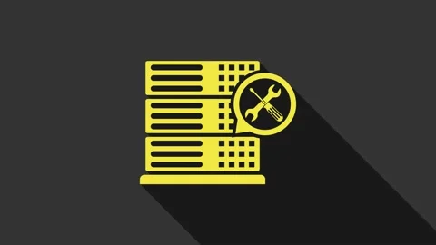 Yellow Database server with screwdriver and wrench icon isolated on grey Stock Footage 147696378