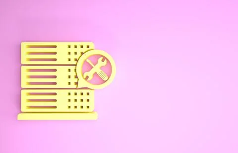 Yellow Database server with screwdriver and wrench icon isolated on pink back イラスト素材