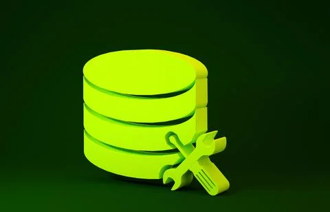 Yellow Database server with screwdriver and wrench icon isolated on green bac イラスト素材