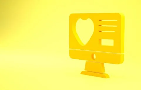 Yellow Dating app online computer concept icon isolated on yellow background. Stock Illustration