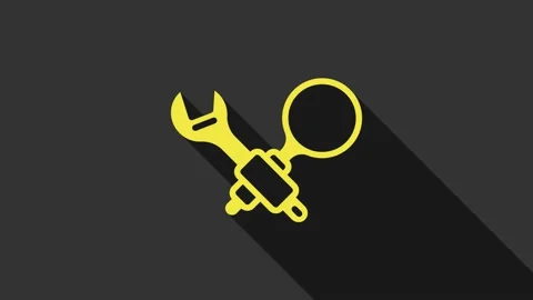 Yellow Debugging icon isolated on grey background. Debugging tool. Magnifying Stock Footage 155481279