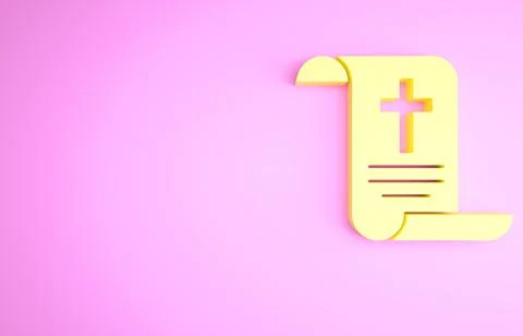 Yellow Decree, paper, parchment, scroll icon icon isolated on pink background Illustrazione stock