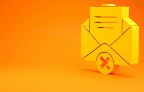 Yellow Delete envelope icon isolated on orange background. Delete or error le 스톡 일러스트