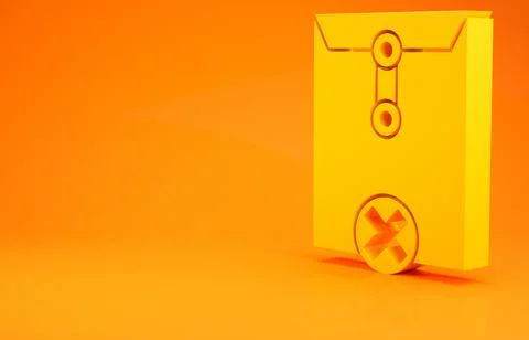 Yellow Delete envelope icon isolated on orange background. Delete or error le 스톡 일러스트