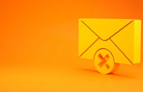 Yellow Delete envelope icon isolated on orange background. Delete or error le 스톡 일러스트