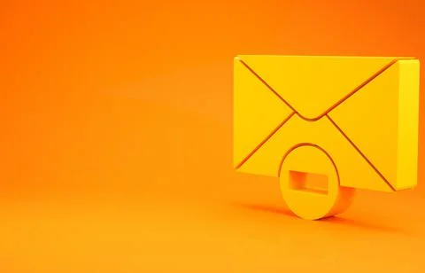 Yellow Delete envelope icon isolated on orange background. Delete or error le 스톡 일러스트