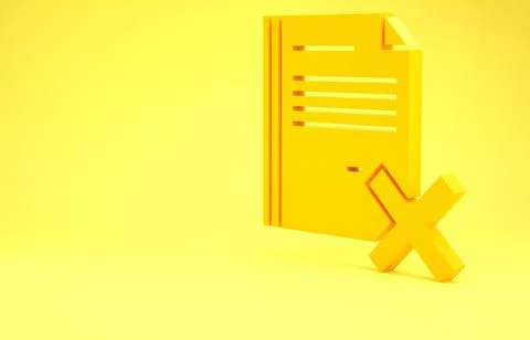 Yellow Delete file document icon isolated on yellow background. Rejected docu Stockillustratie