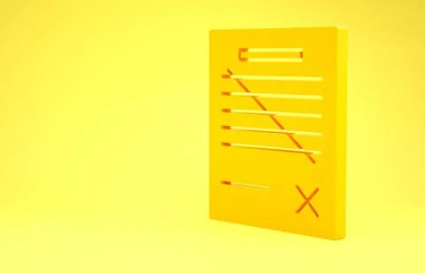 Yellow Delete file document icon isolated on yellow background. Rejected docu 스톡 일러스트